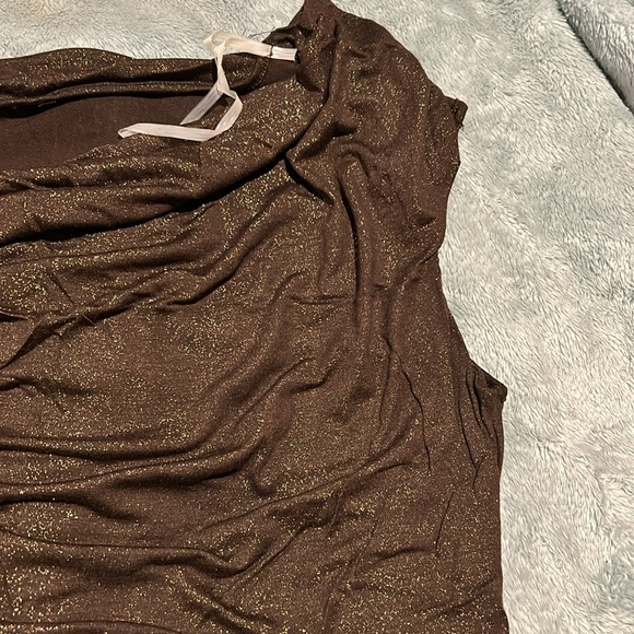 Brown with Gold Metallic Shimmer Cowl Neck Top-XL - Picture 10 of 10